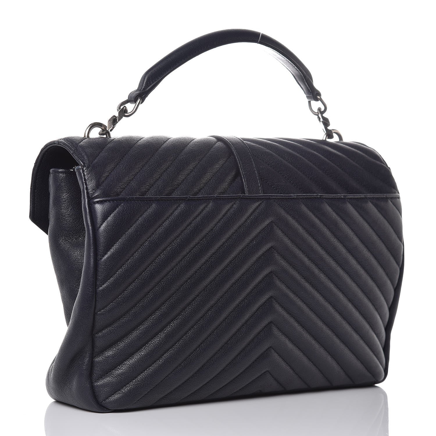 Saint Laurent Sheepskin Matelasse Chevron Monogram Large College Satchel Navy Blue 3 of 16