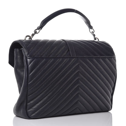Saint Laurent Sheepskin Matelasse Chevron Monogram Large College Satchel Navy Blue 3 of 16