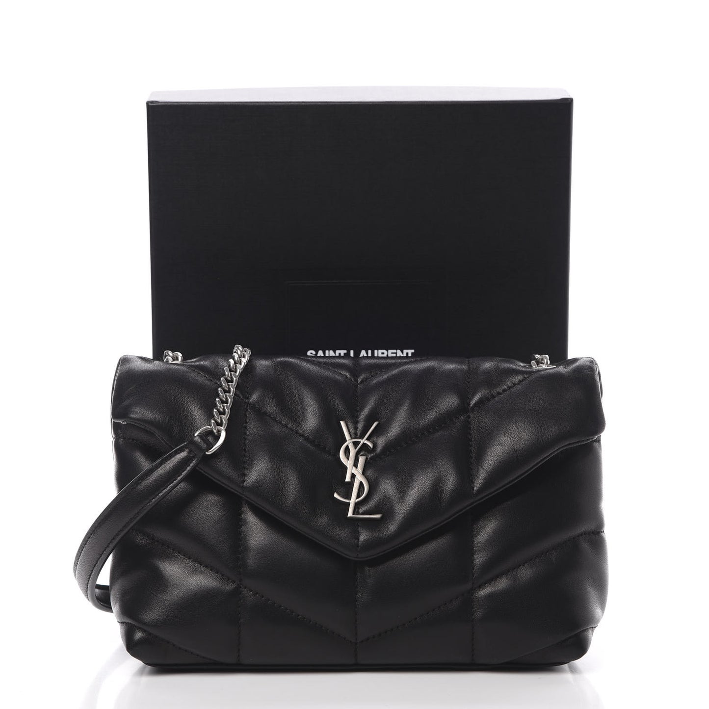 Lambskin Quilted Toy Loulou Puffer Monogram Chain Satchel Black