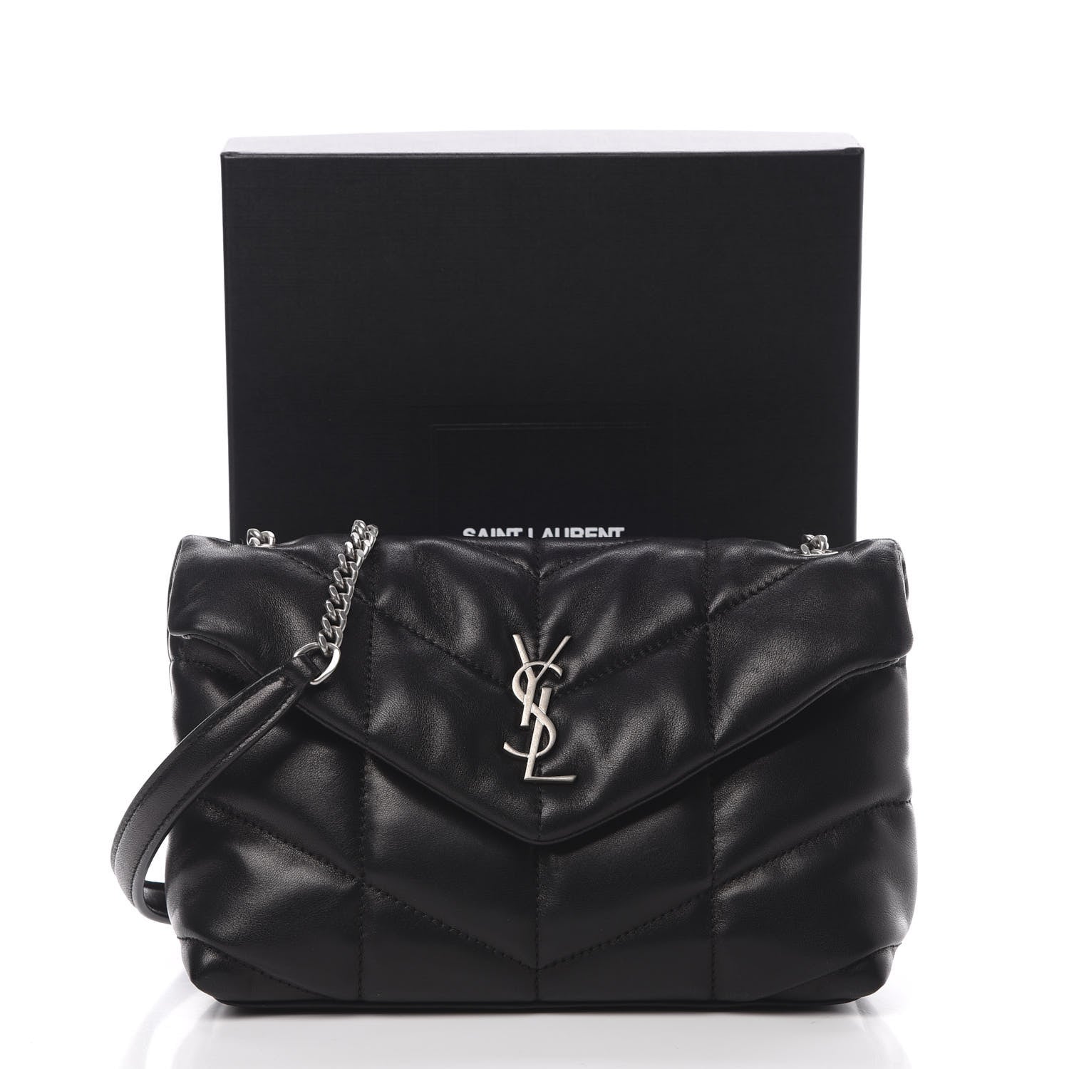 Saint Laurent Lambskin Quilted Toy Loulou Puffer Monogram Chain Satchel Black 11 of 11