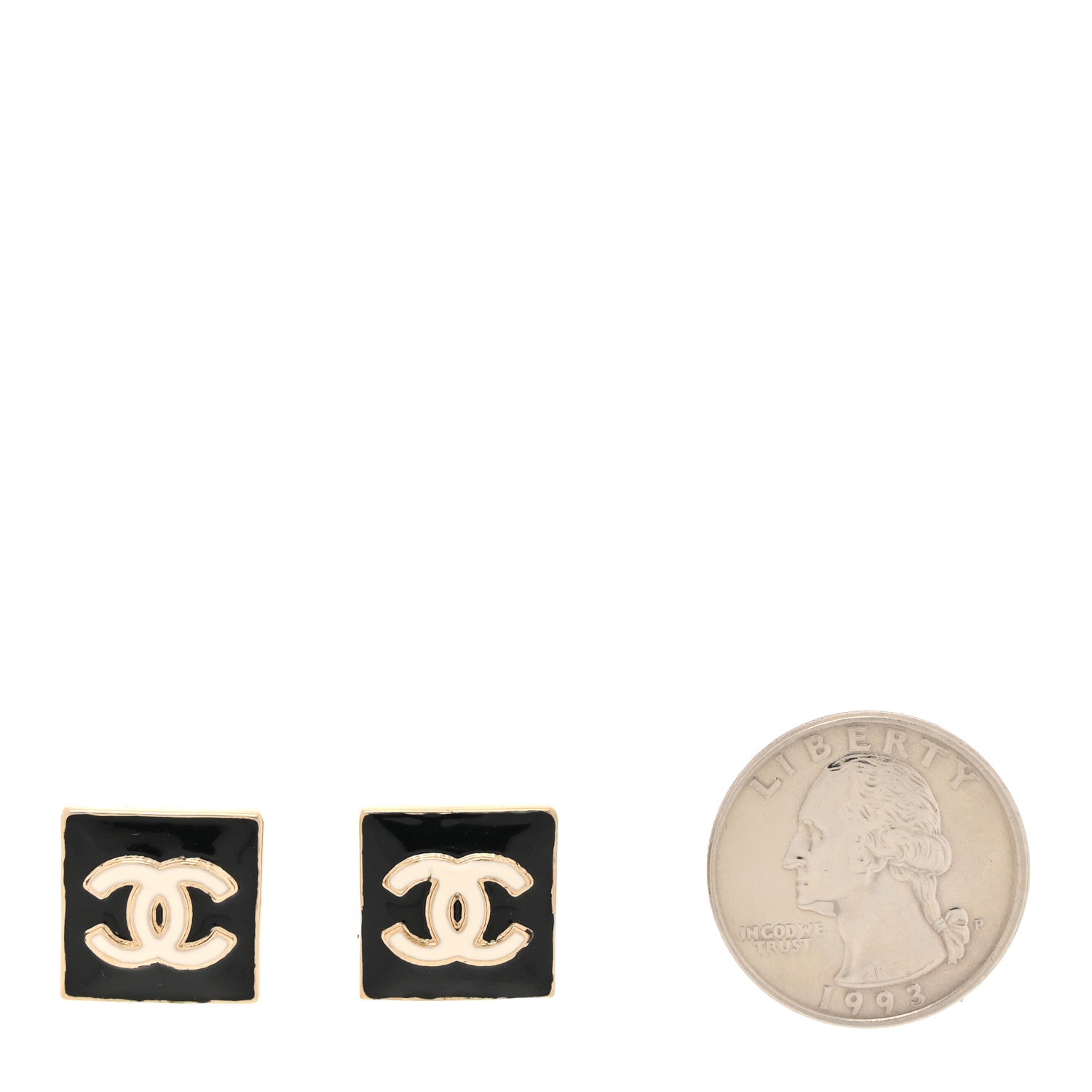Chanel Enamel CC Square Earrings Black White 2 of 6