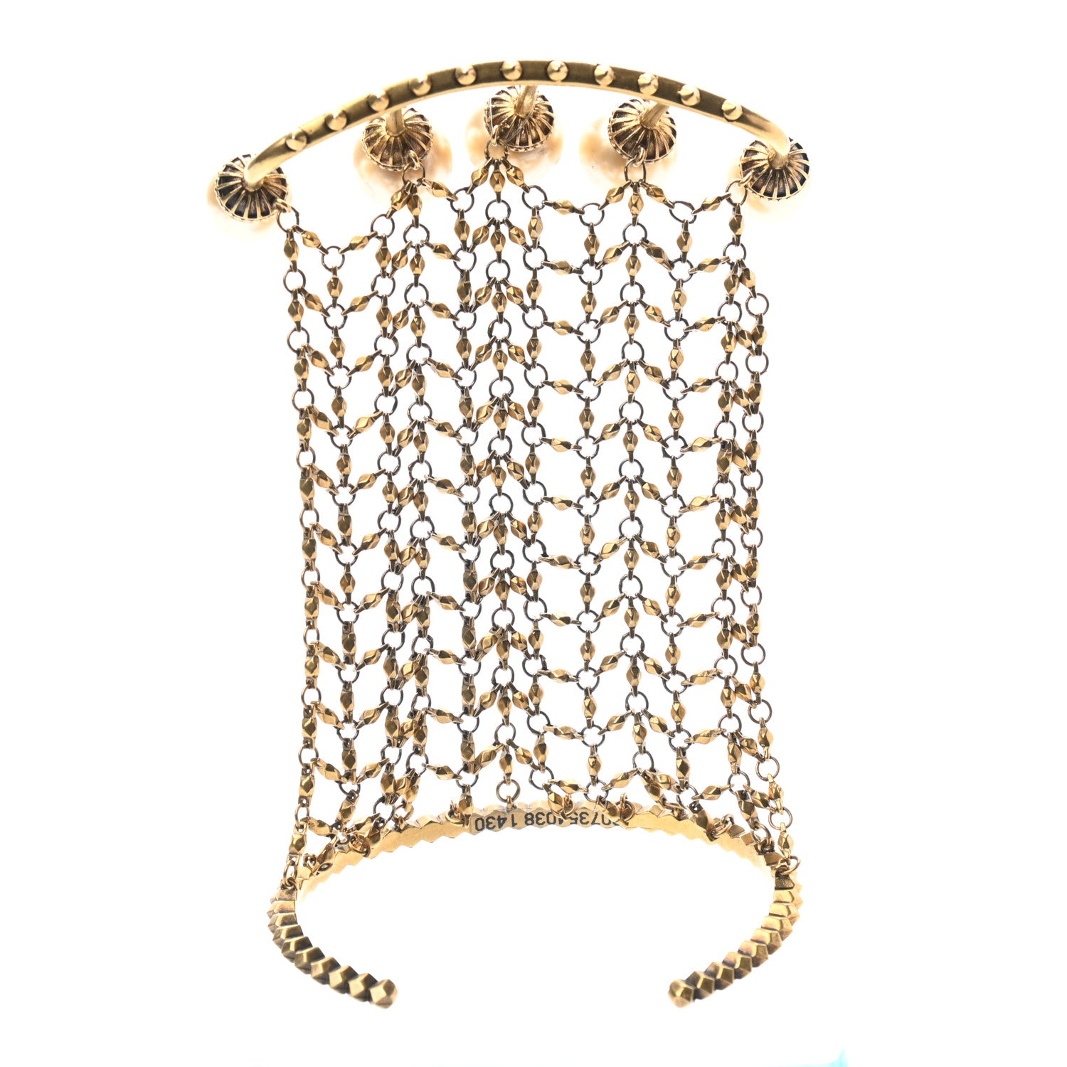 Gucci Metal Embellished Pearl Multi-Finger Ring Bracelet Gold 3 of 4