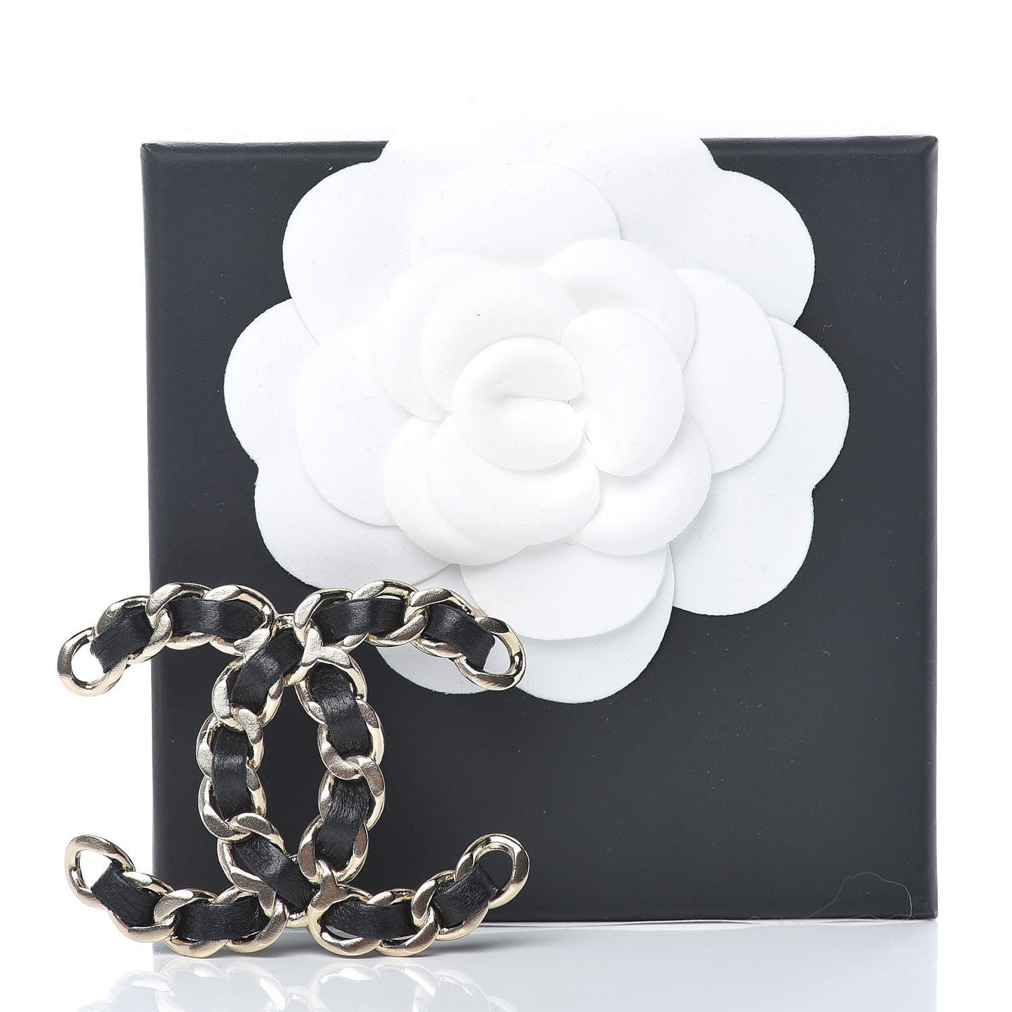 Lambskin Chain CC Brooch Black Gold