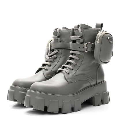 Prada Spazzolato Rois Re-Nylon Metal Triangle Logo Monolith Pouch Pocket 55mm Boots 36.5 Marmo 4 of 10