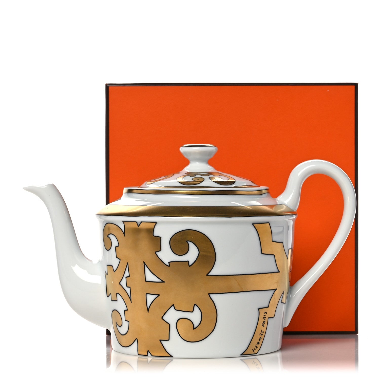 Hermes Porcelain Balcon du Guadalquivir Coffee Tea Pot Gold 9 of 9