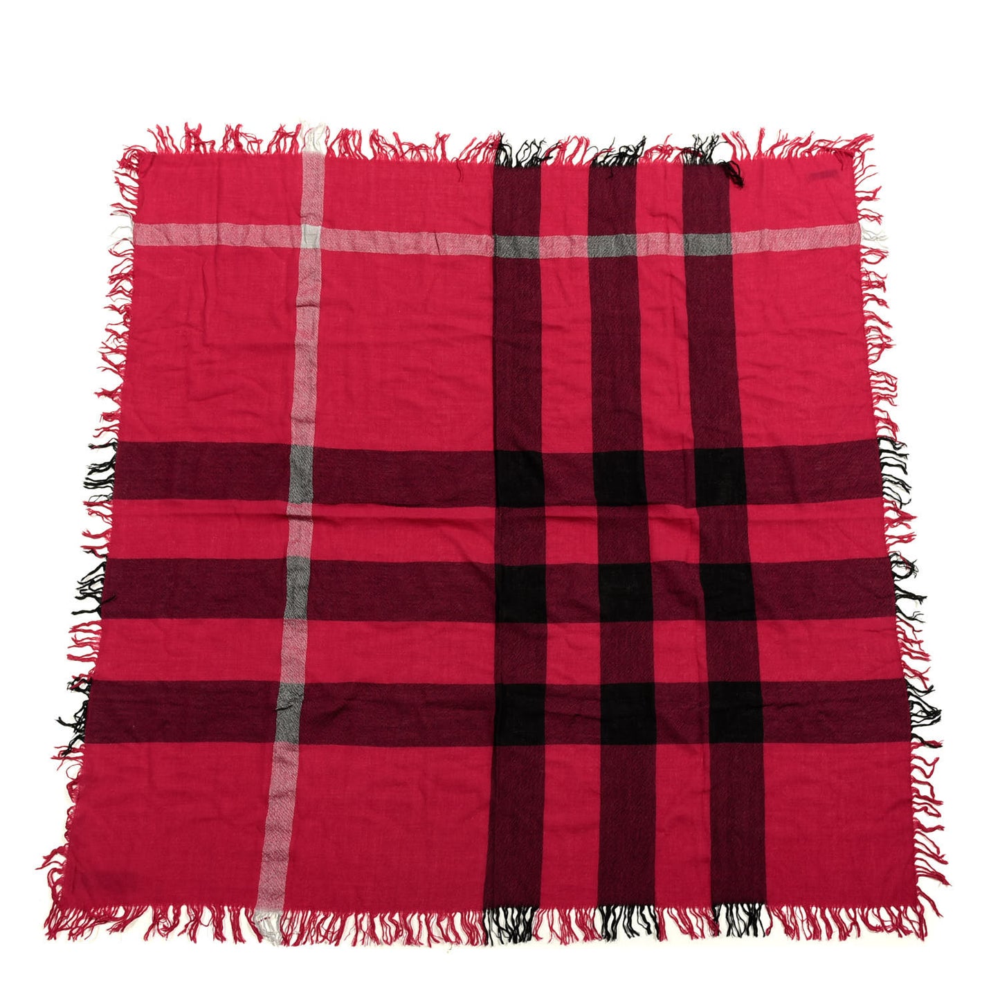 Merino Wool Check Square Scarf Fucshia