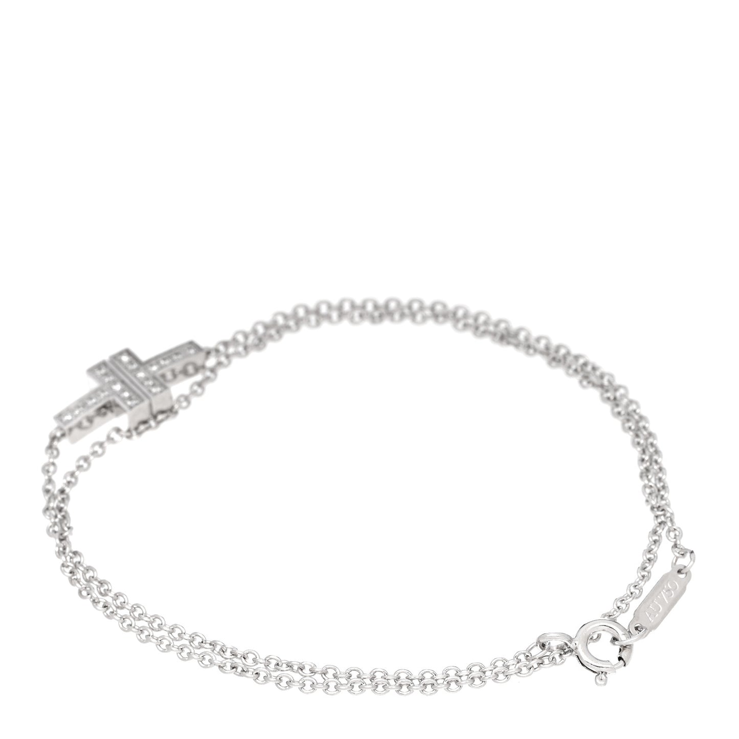 18K White Gold Diamond T Double Chain Bracelet