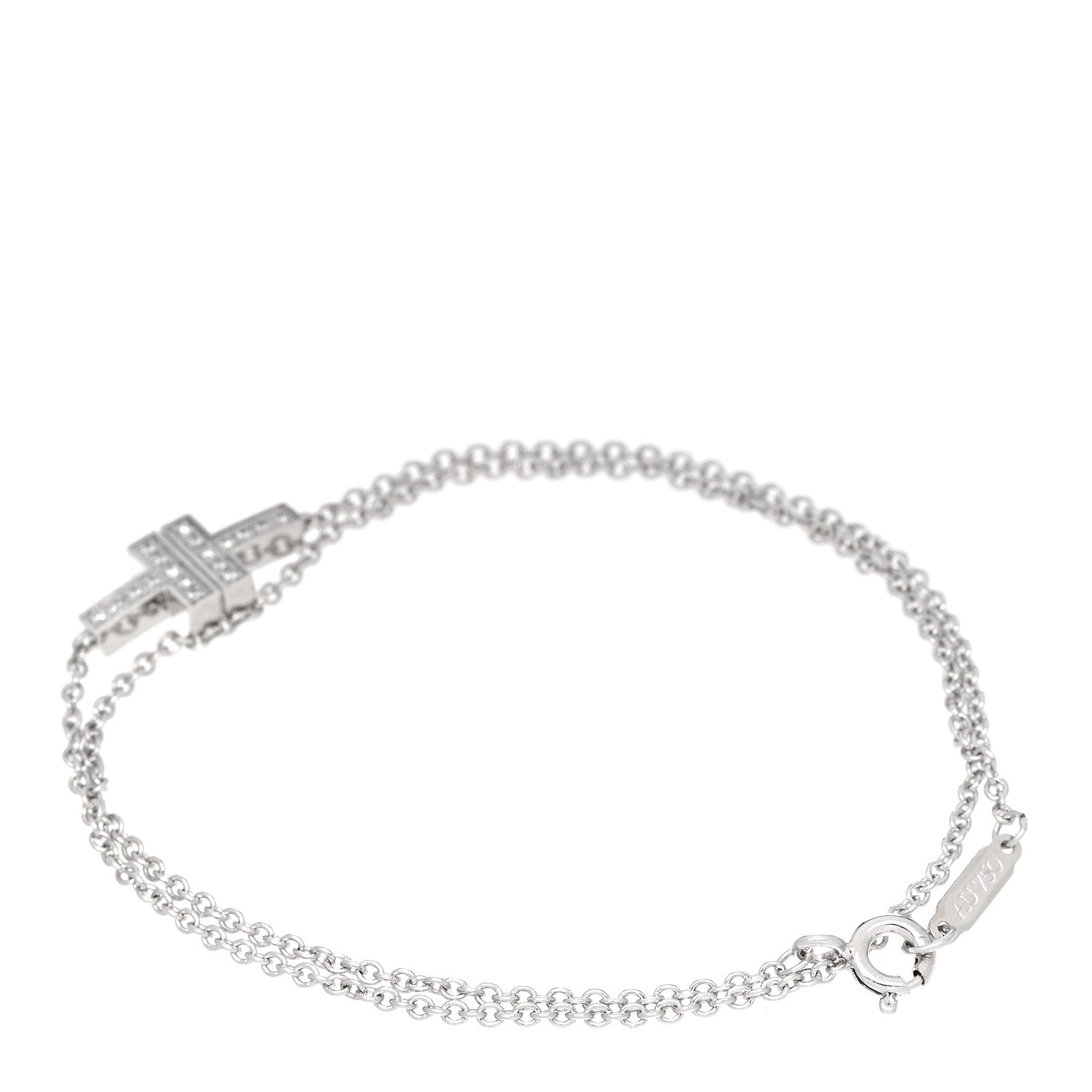 Tiffany 18K White Gold Diamond T Double Chain Bracelet 2 of 5