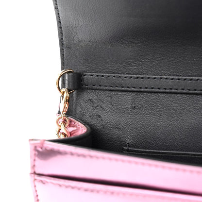 Christian Dior Metallic Patent Micro-Cannage Diorama Wallet on Chain Pouch Pink 8 of 20
