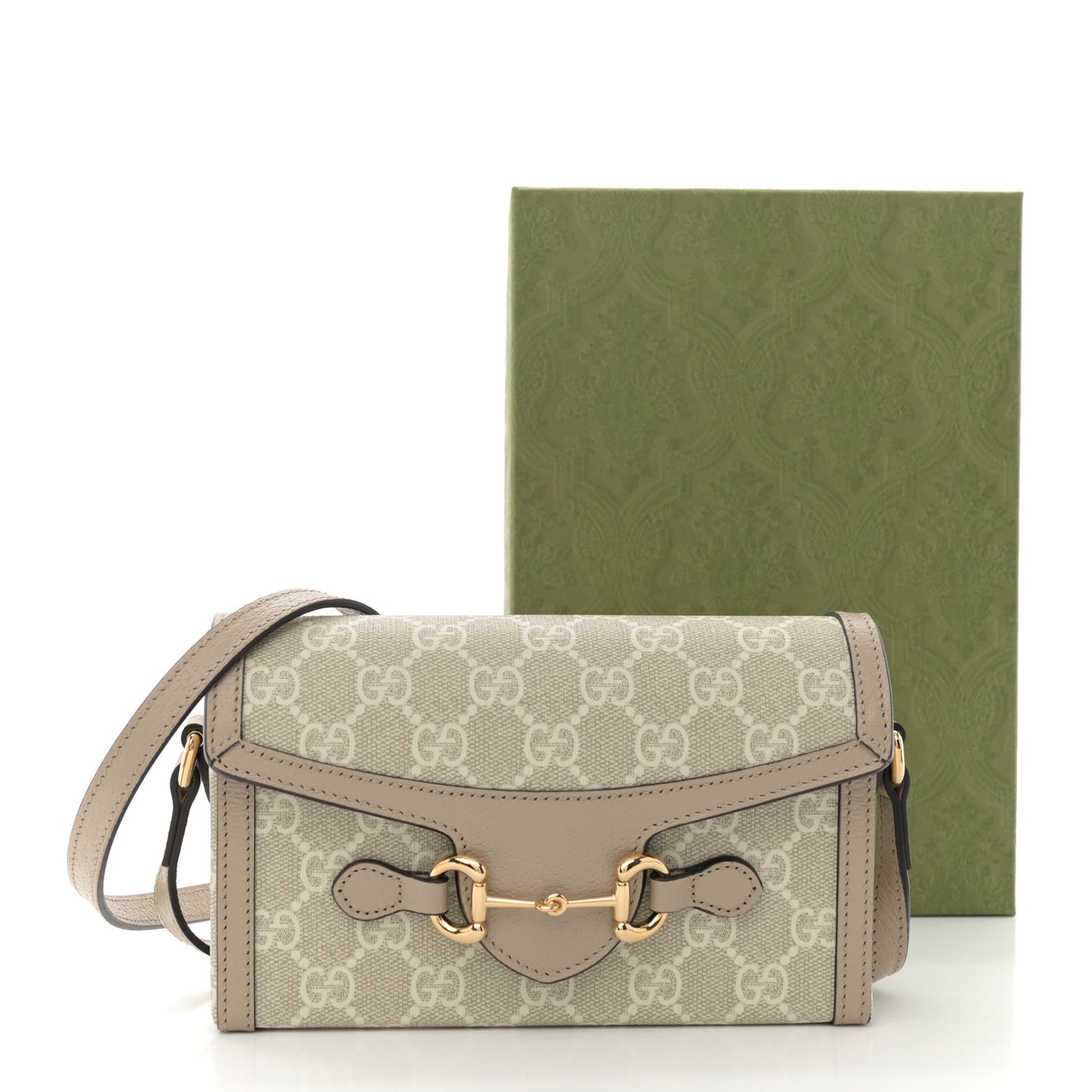 GG Supreme Monogram Textured Dollar Calfskin Mini Horsebit 1955 Shoulder Bag Beige Mystic White Oatmeal