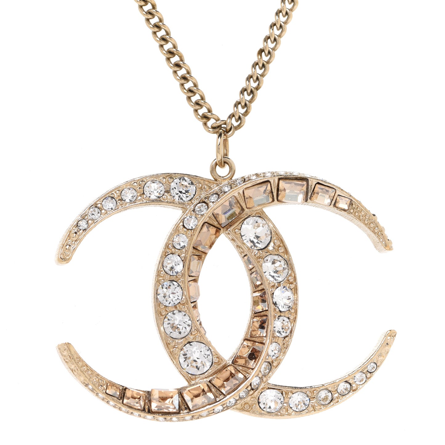 Baguette Crystal Moon CC Necklace Gold