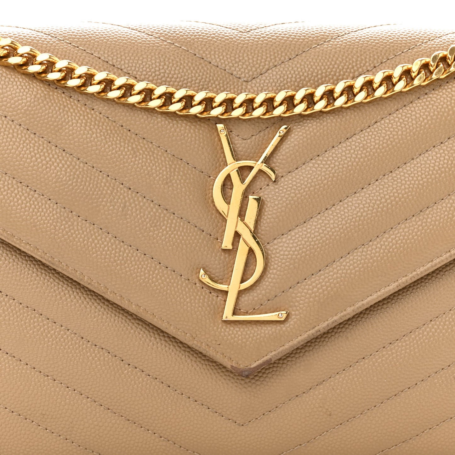 Grain De Poudre Matelasse Chevron Monogram Chain Wallet Dark Latte