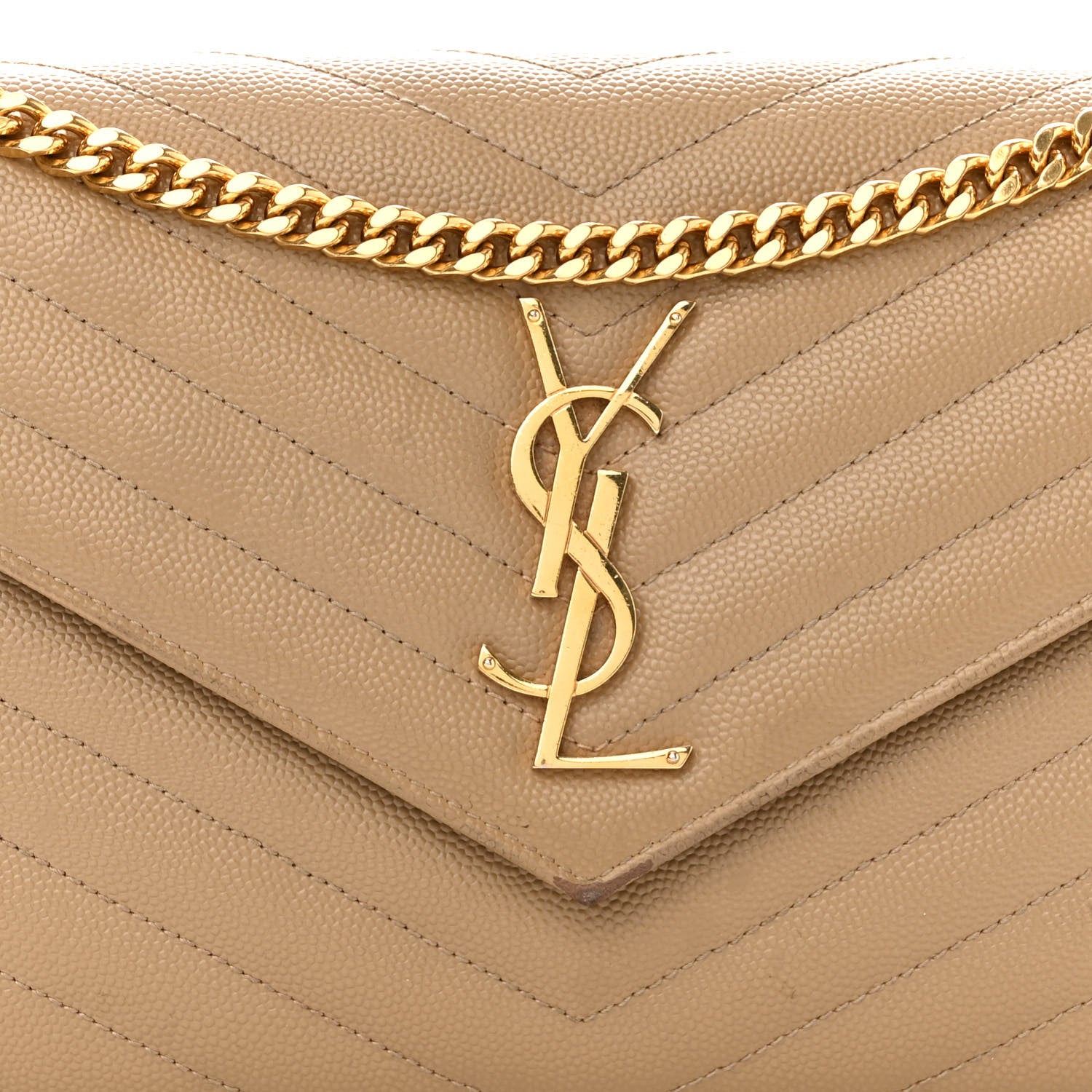 Saint Laurent Grain De Poudre Matelasse Chevron Monogram Chain Wallet Dark Latte 7 of 12