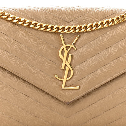 Saint Laurent Grain De Poudre Matelasse Chevron Monogram Chain Wallet Dark Latte 7 of 12