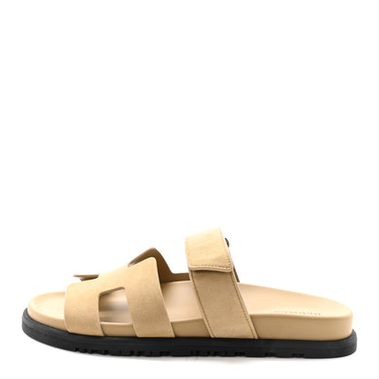 Hermes Suede Goatskin Womens Chypre Sandals 37 Beige Sable 1 of 10