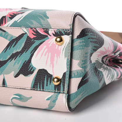 Burberry Soft Grain Calfskin Floral Print Medium Buckle Tote Natural Emerald Green 11 of 11