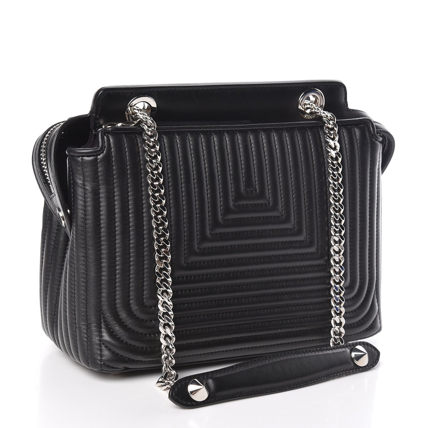 Shiny Nappa Trapuntata Small DotCom Click Chain Satchel Black