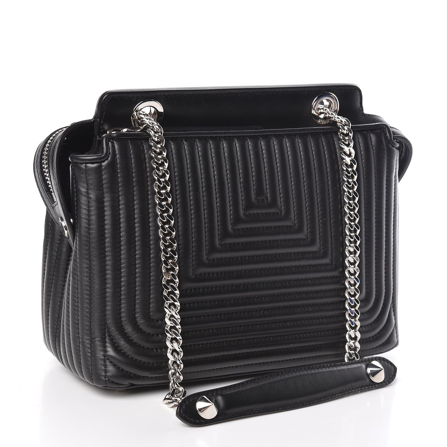 Fendi Shiny Nappa Trapuntata Small DotCom Click Chain Satchel Black 3 of 15