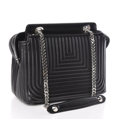 Fendi Shiny Nappa Trapuntata Small DotCom Click Chain Satchel Black 3 of 15