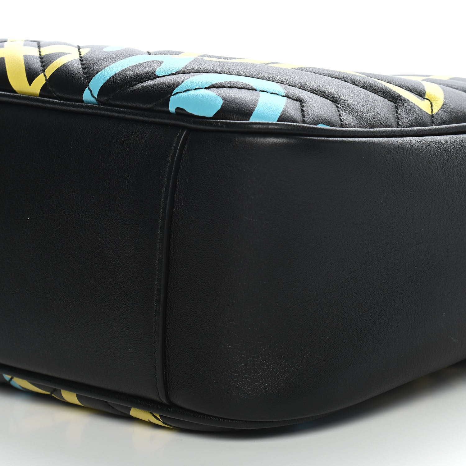Gucci Calfskin Matelasse GucciGhost Medium GG Marmont Chain Shoulder Bag Black New Acquamarine 9 of 9