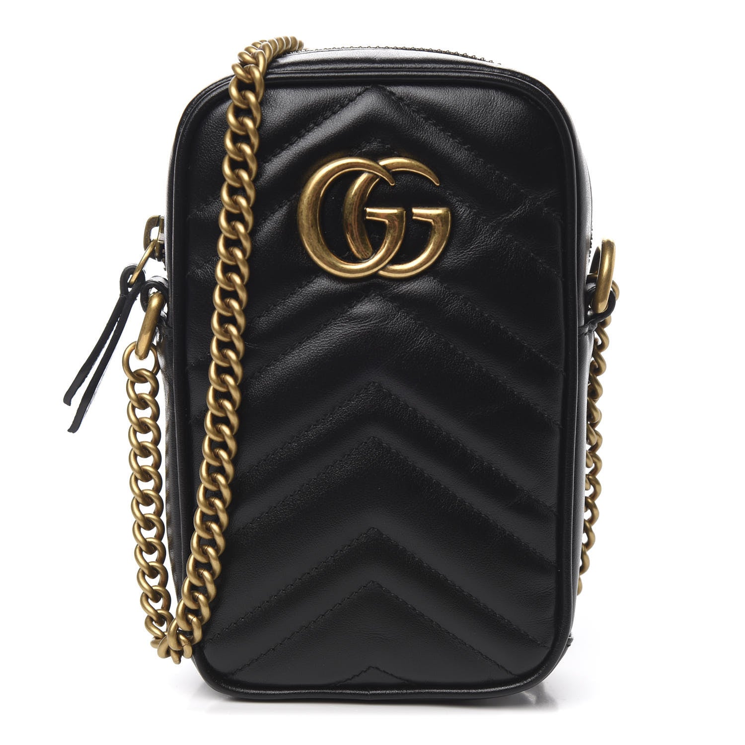 Gucci Calfskin Matelasse Mini GG Marmont Crossbody Bag Black 1 of 10