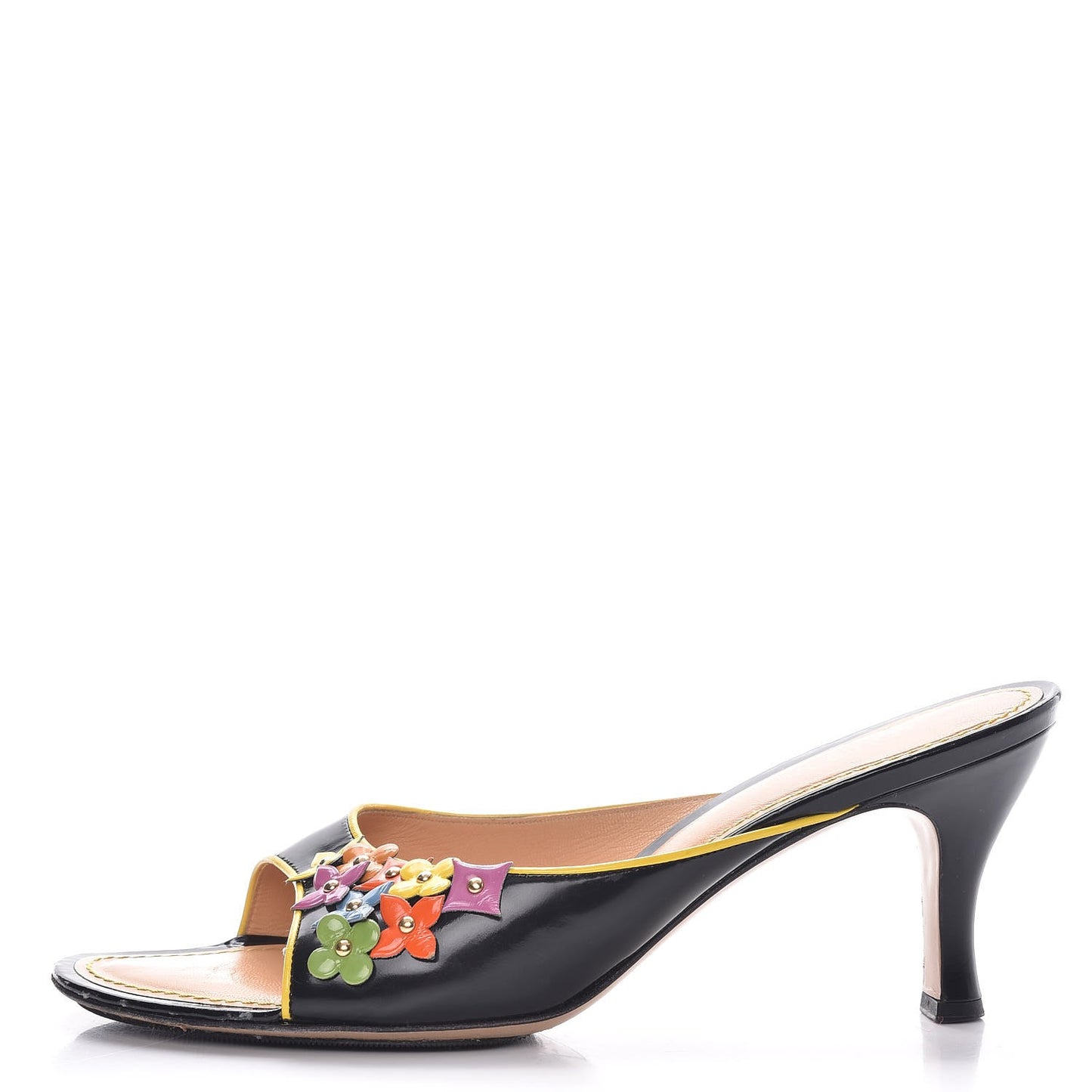 Glazed Calfskin Open Toe Mule Sandals 41 Black