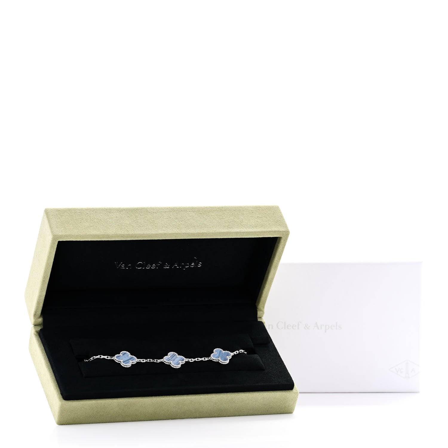 Van Cleef & Arpels 18K White Gold Chalcedony 5 Motifs Vintage Alhambra Bracelet 6 of 6