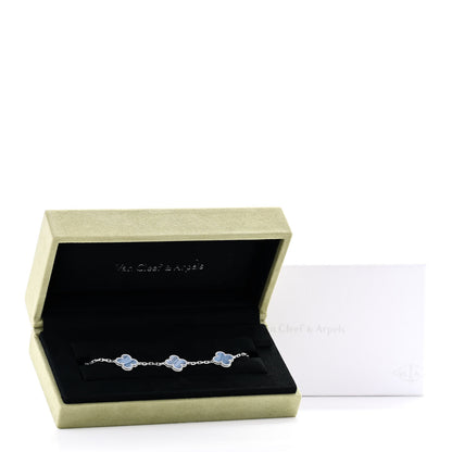 Van Cleef & Arpels 18K White Gold Chalcedony 5 Motifs Vintage Alhambra Bracelet 6 of 6