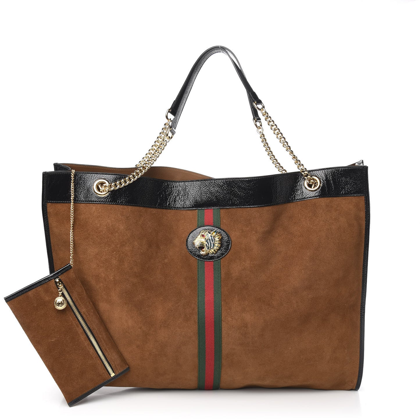 Suede Patent Maxi Rajah Chain Tote Nocciola Black