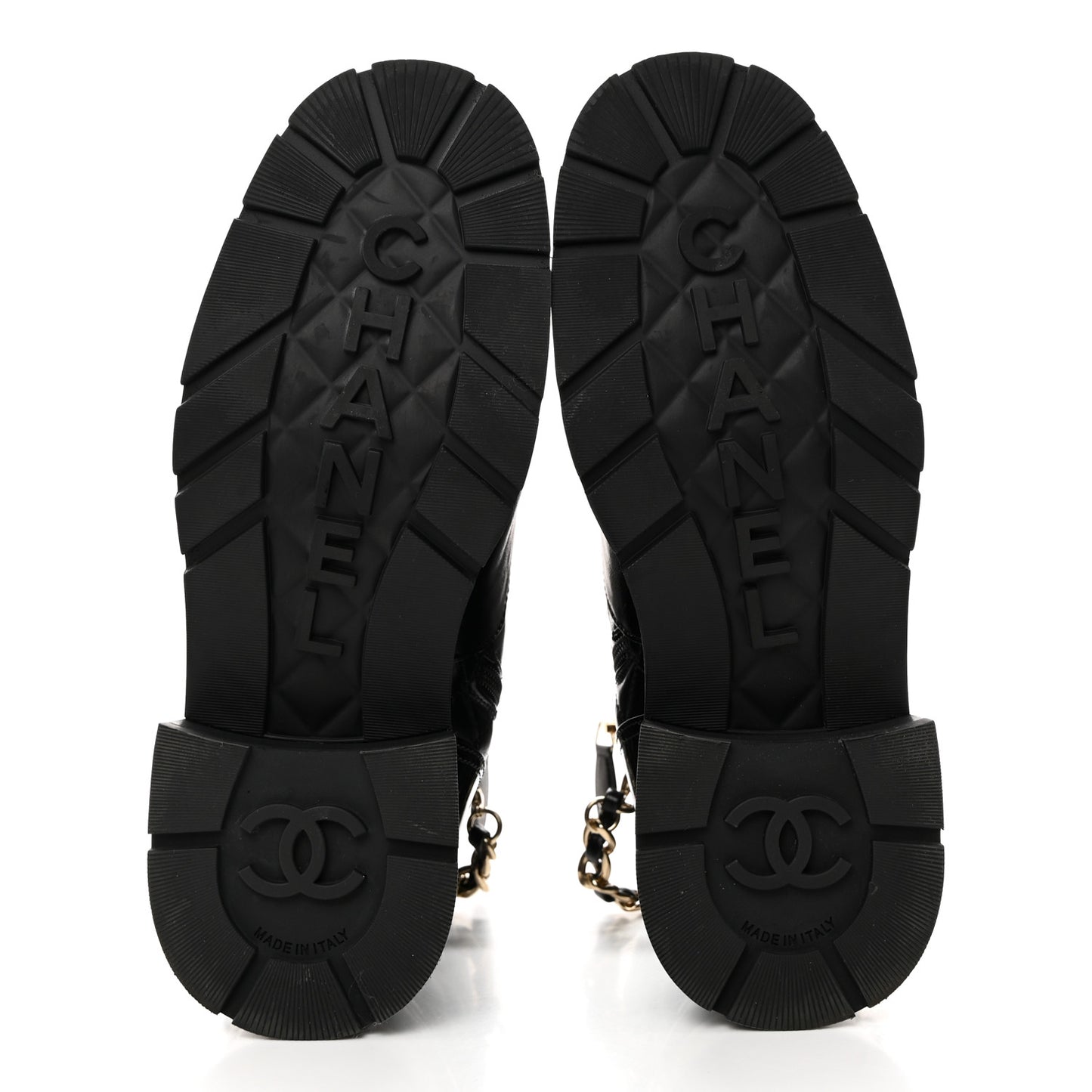 Shiny Calfskin Patent Quilted Chain Lace Up Combat Boots 38.5 Black