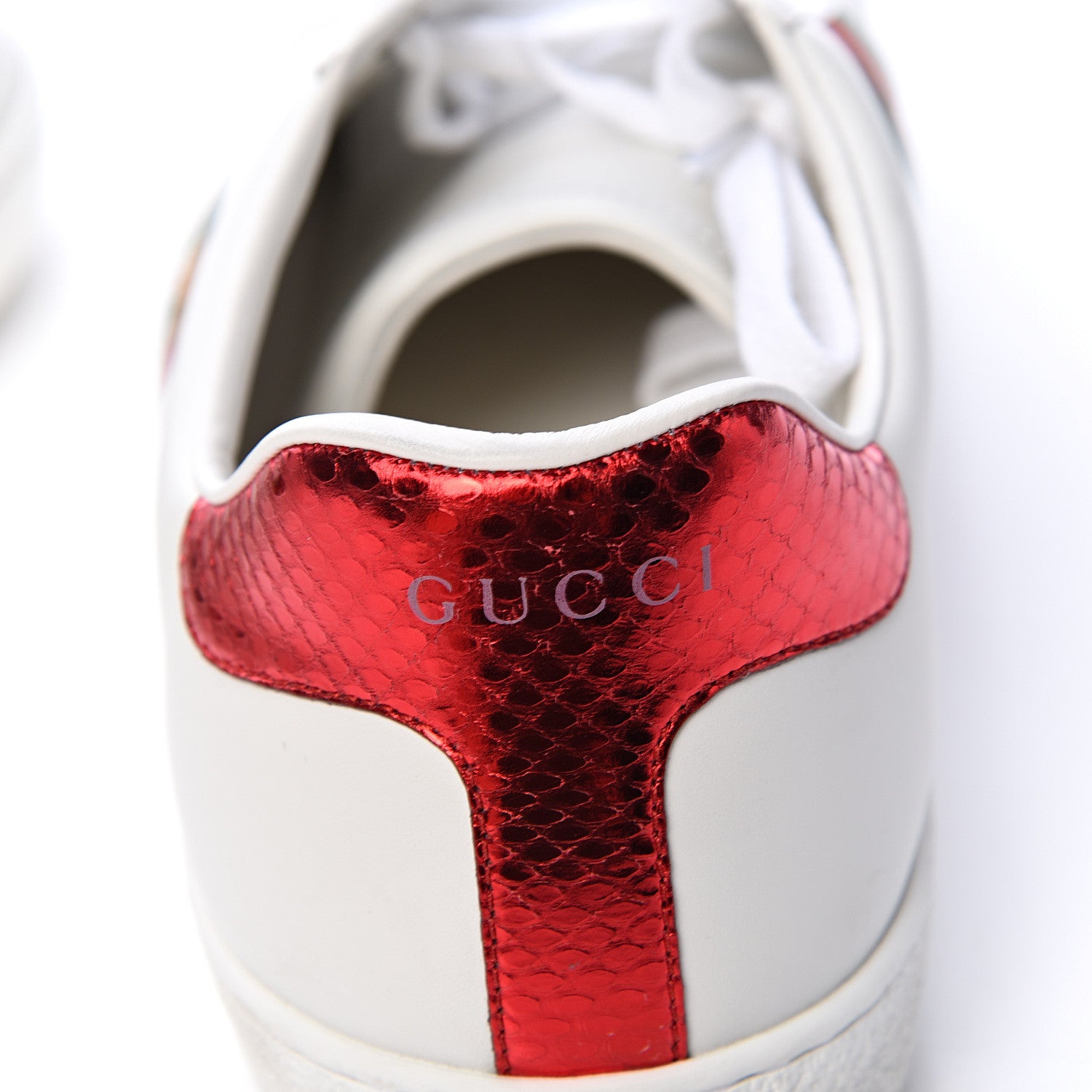 Gucci Miro Soft Calfskin Laminated Ayers Web Bee Embroidered Mens Ace Sneakers 8 White Red Flame Green 11 of 14