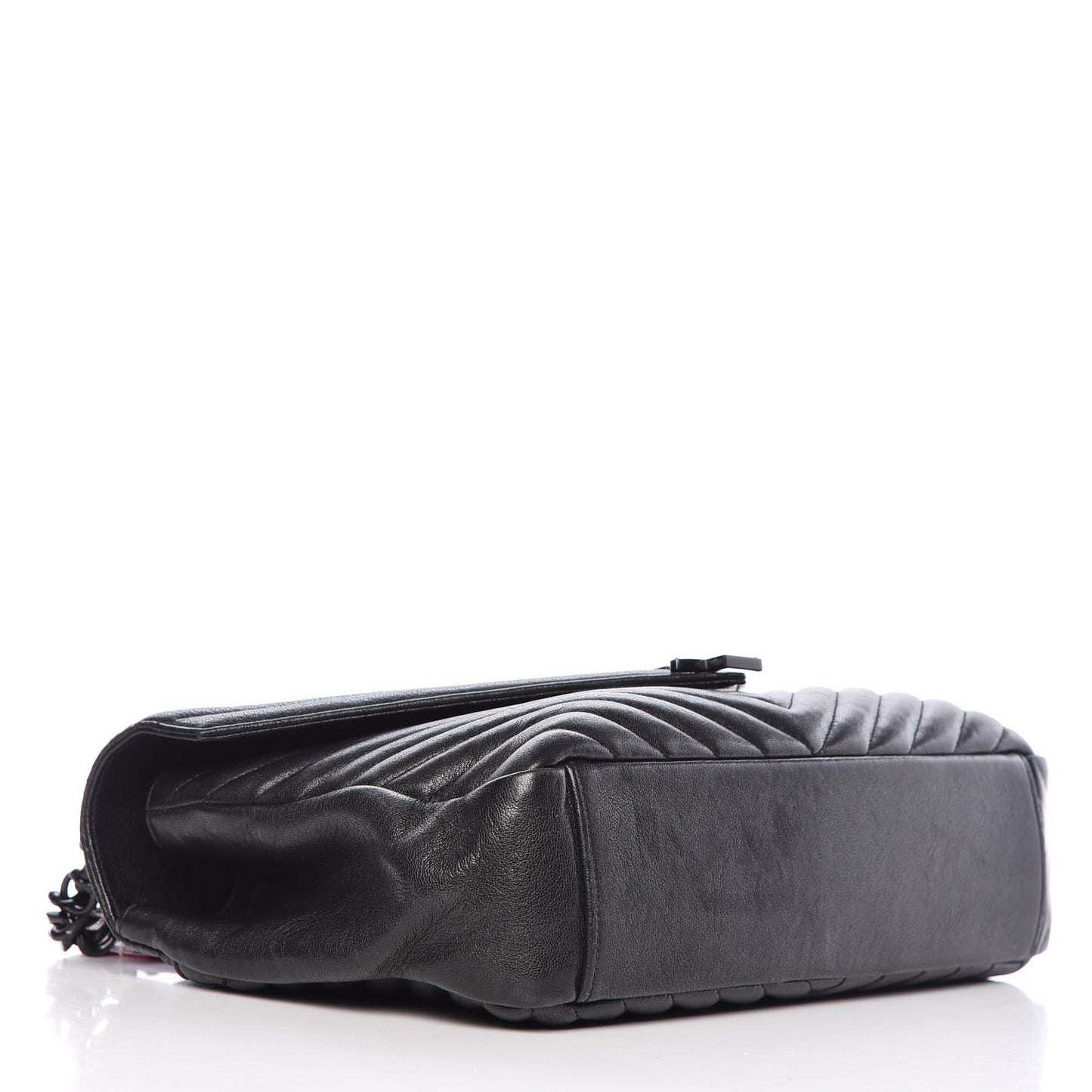 Sheepskin Matelasse Chevron Monogram Large College Satchel Black