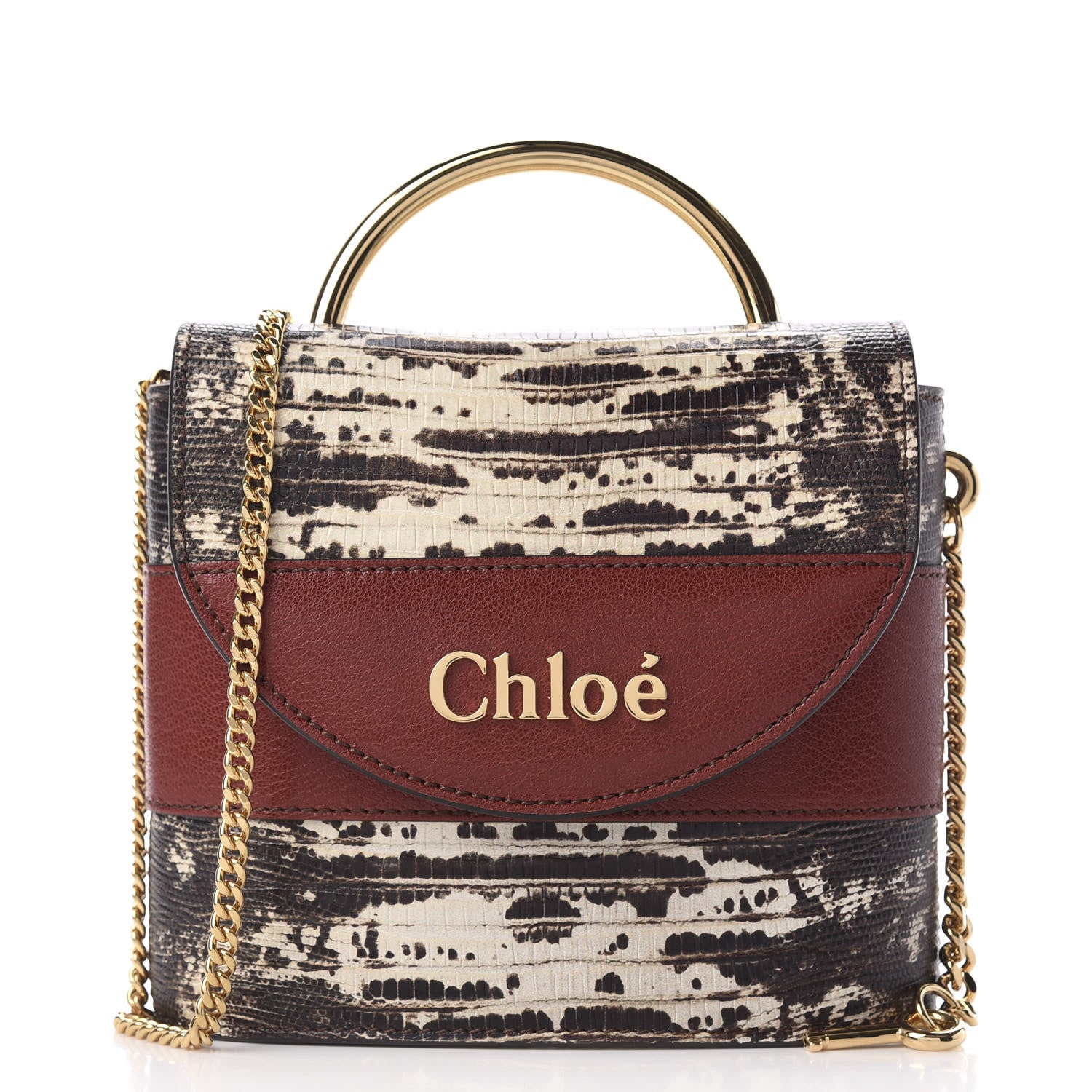 Chloe Calfskin Lizard Embossed Small Aby Lock Sepia Brown 2 of 18