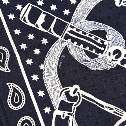 Hermes Cashmere Silk Eperon D'Or Shawl 140 Marine White Black 5 of 5