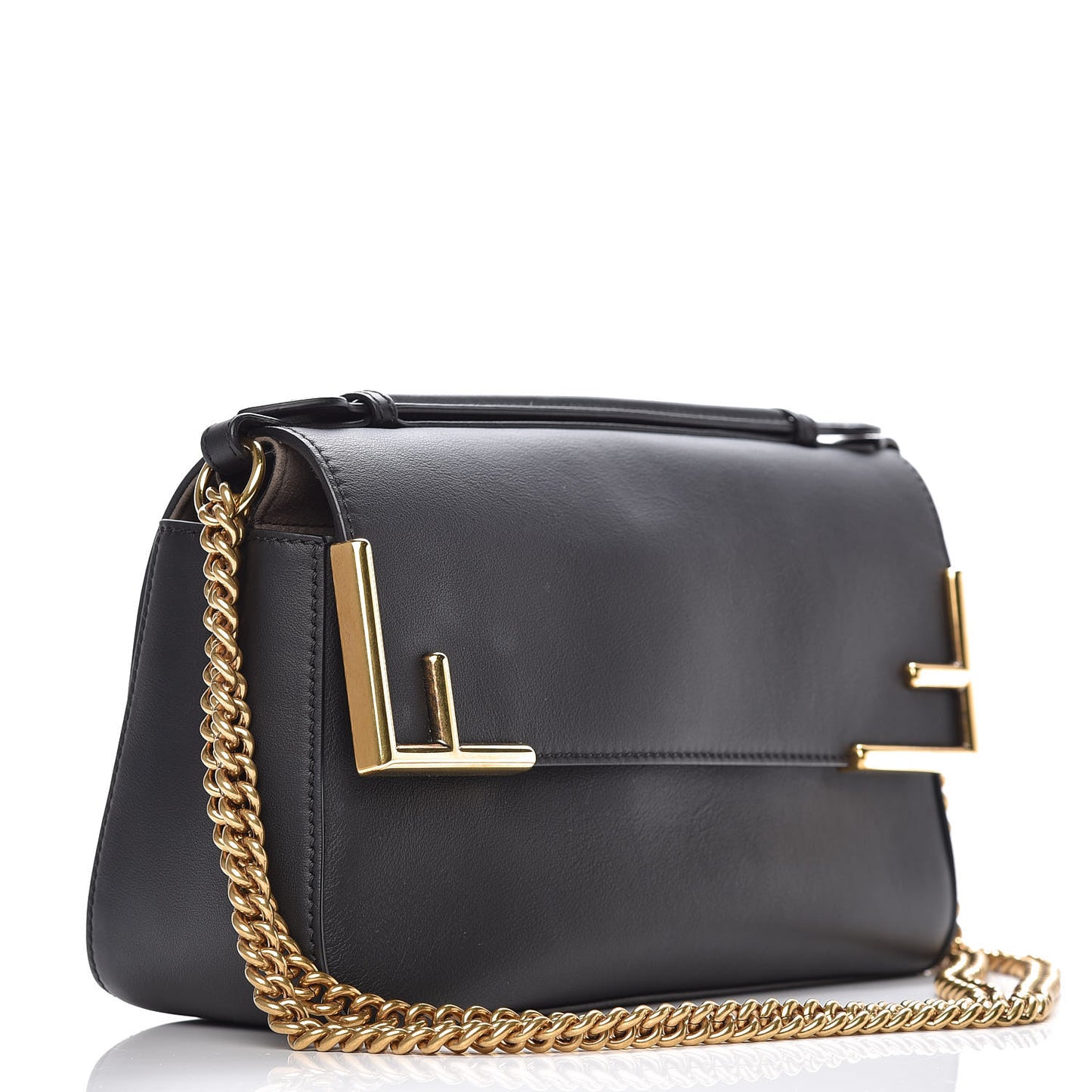 Vitello Grace Glazed Fabric FF 1974 Double F Shoulder Bag Black Mogano Panna