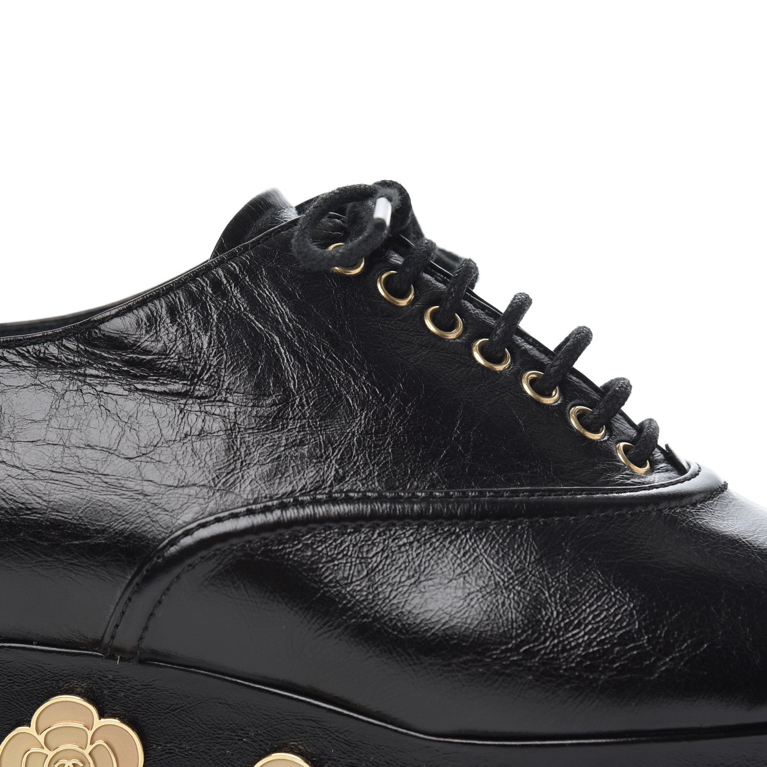 Chanel Crumpled Calfskin Lace Up Platform Oxfords 37 Black 10 of 22