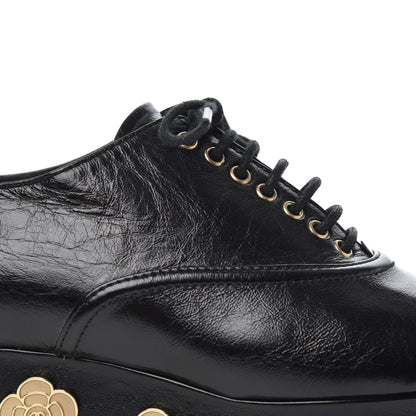 Chanel Crumpled Calfskin Lace Up Platform Oxfords 37 Black 10 of 22