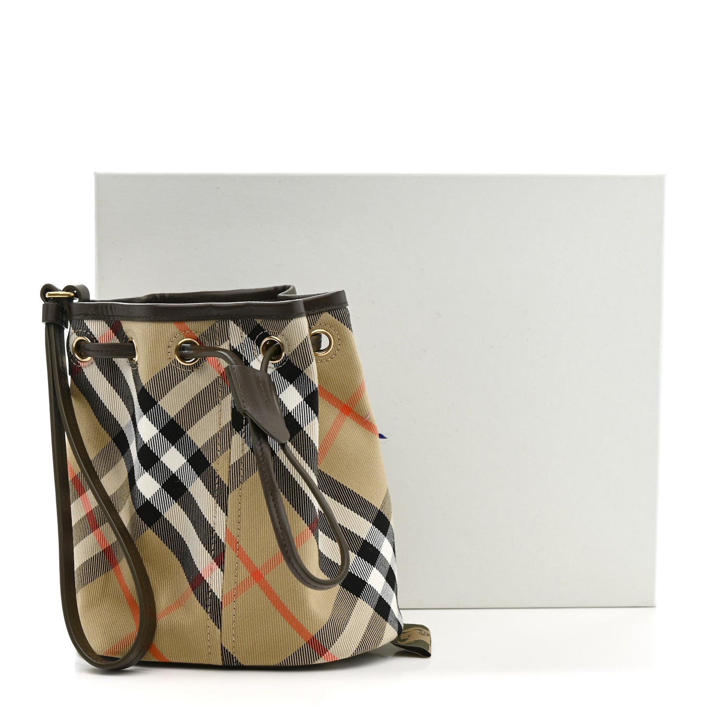 Check Mini Drawstring Pouch Sand