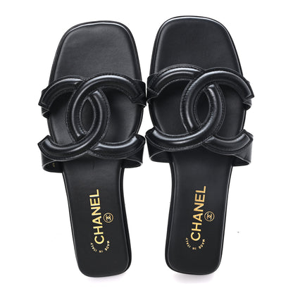 Chanel Lambskin CC Cut Out Mules Sandals 39 Black 2 of 10