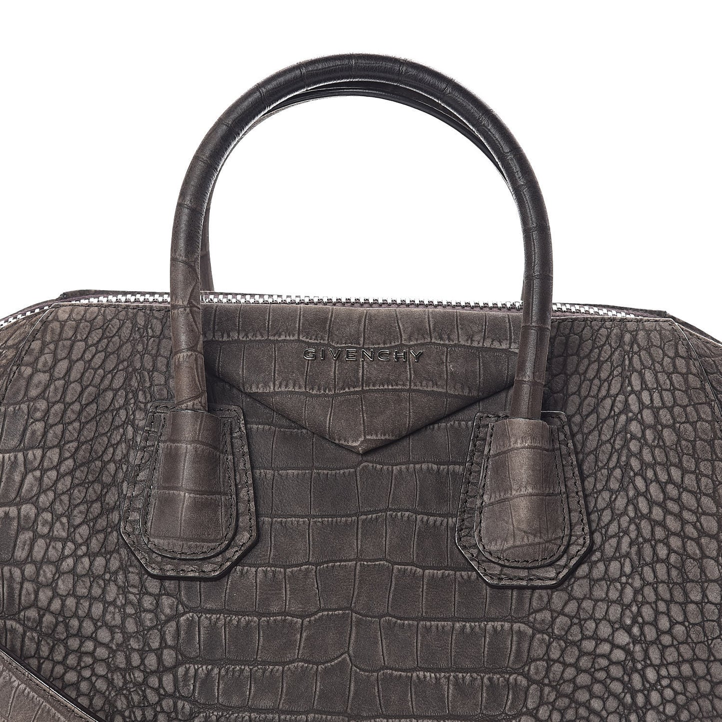 Nubuck Crocodile Embossed Medium Antigona Brown
