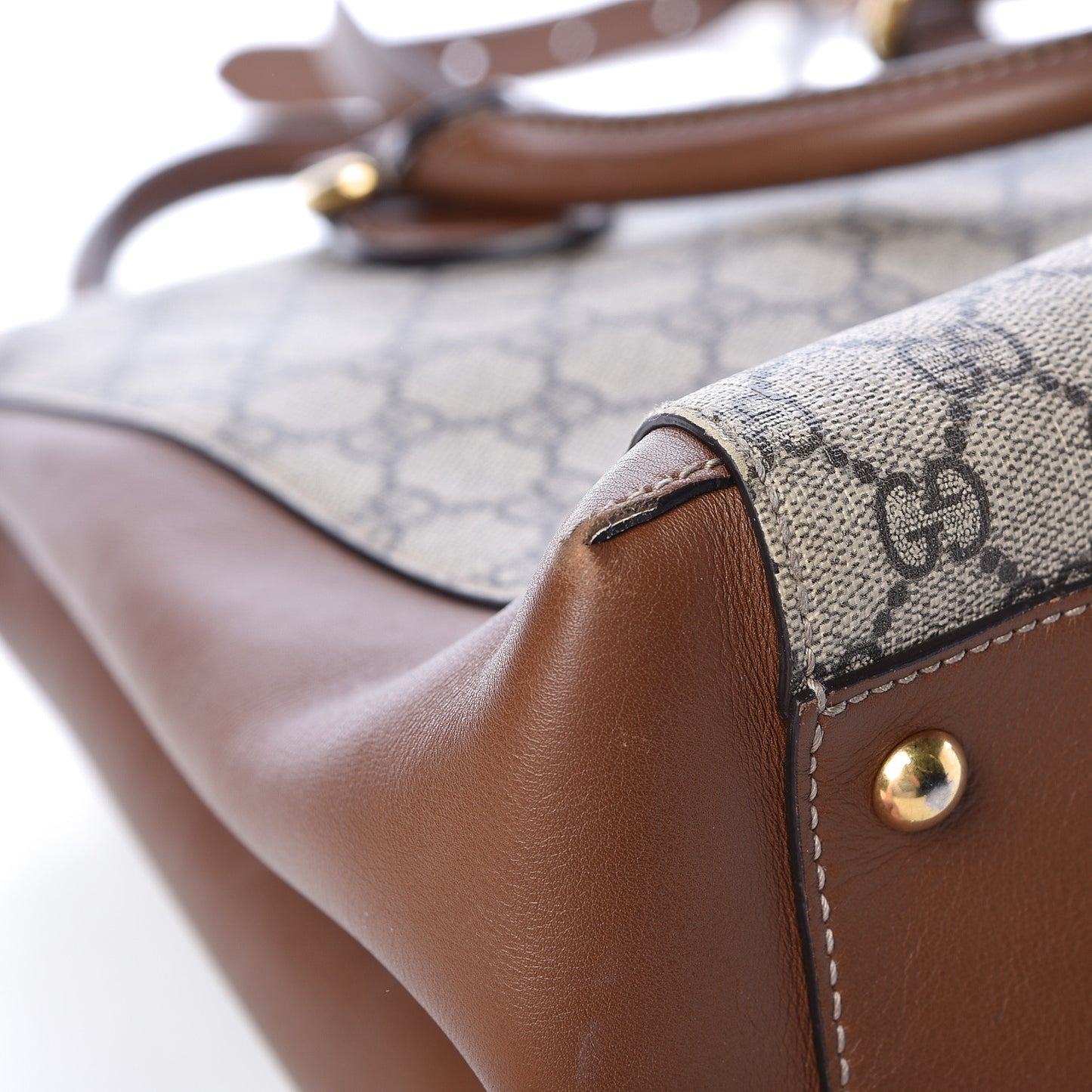 GG Supreme Monogram Moon Calfskin Top Handle Tote Bag Beige Ebony Tuscany