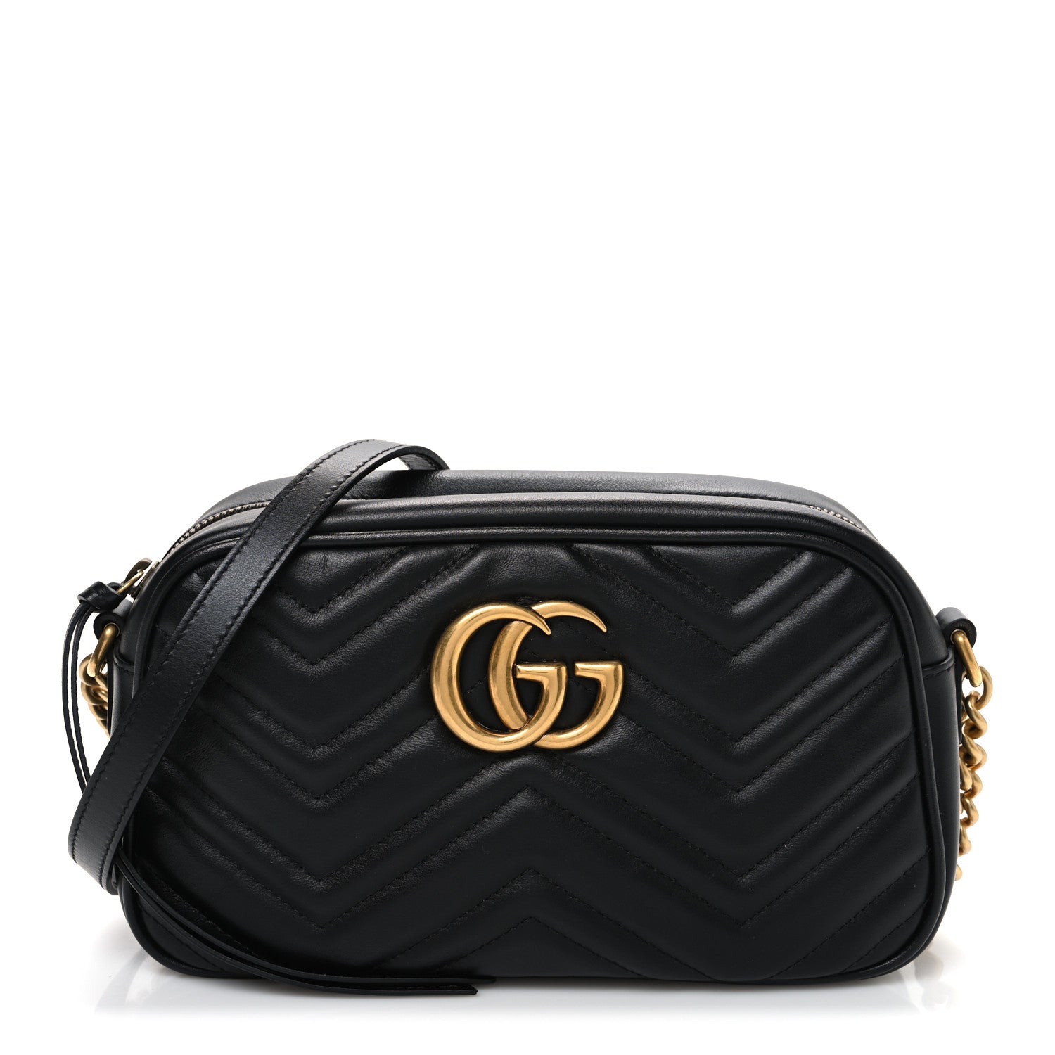 Gucci Calfskin Matelasse Small GG Marmont Chain Shoulder Bag Black 1 of 11