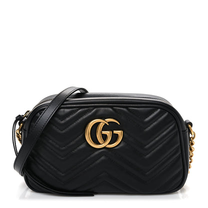 Gucci Calfskin Matelasse Small GG Marmont Chain Shoulder Bag Black 1 of 11