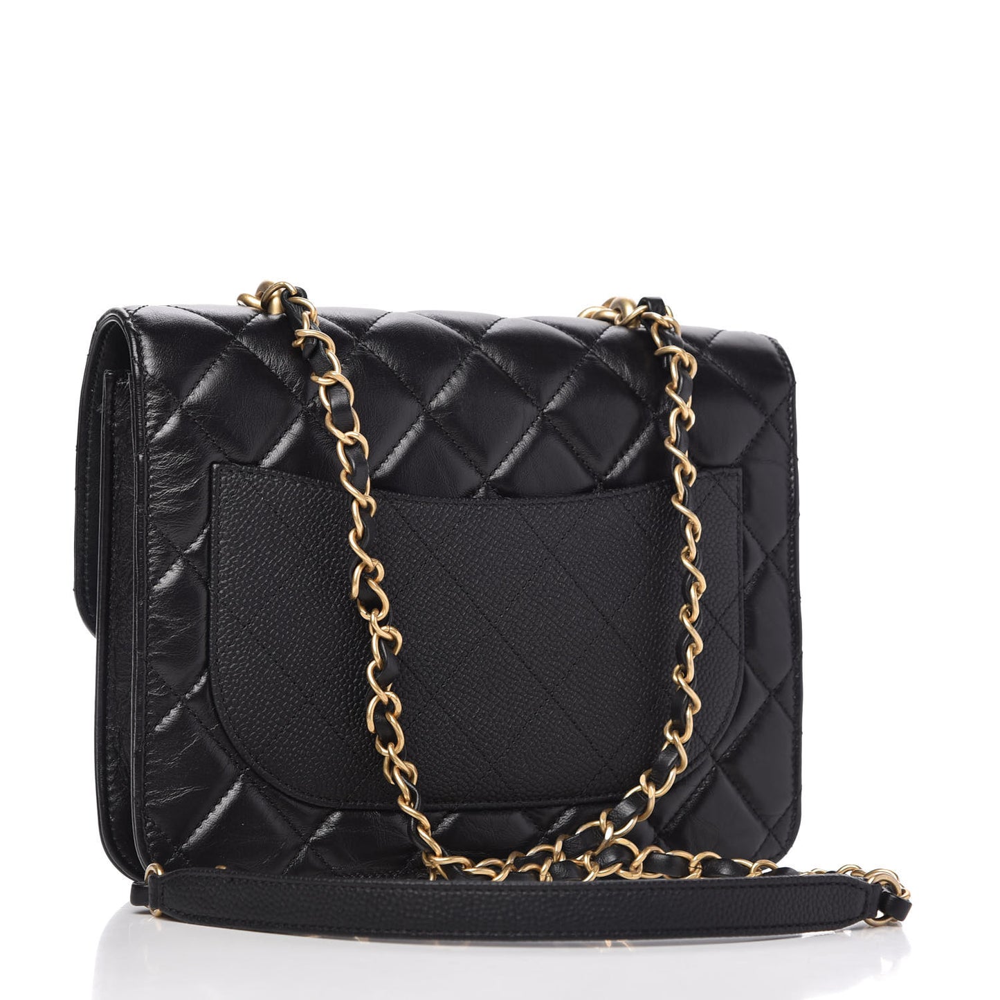 Calfskin Caviar Quilted Chain Handle Flap Black