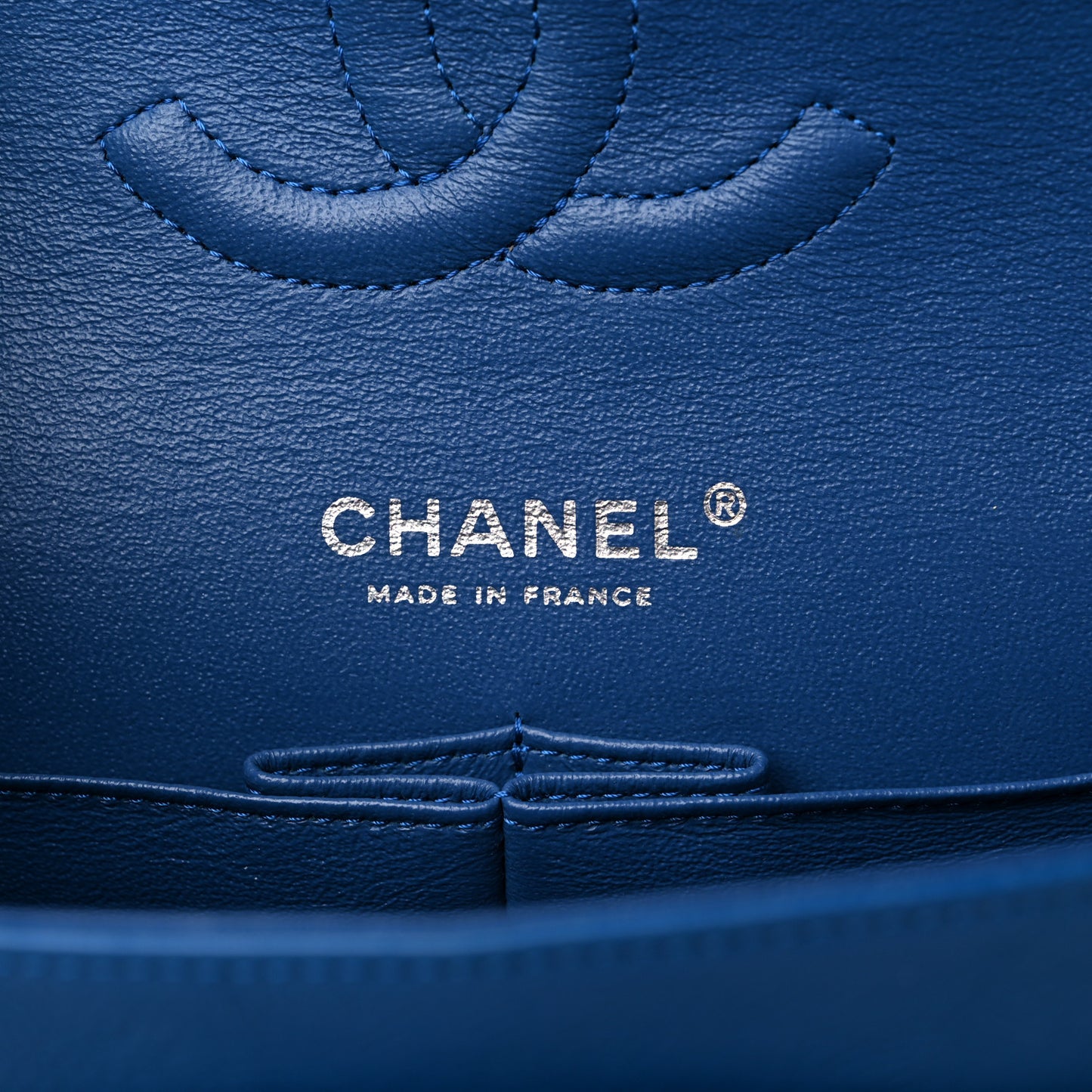 Crumpled Calfskin Quilted Medium Double Flap Blue
