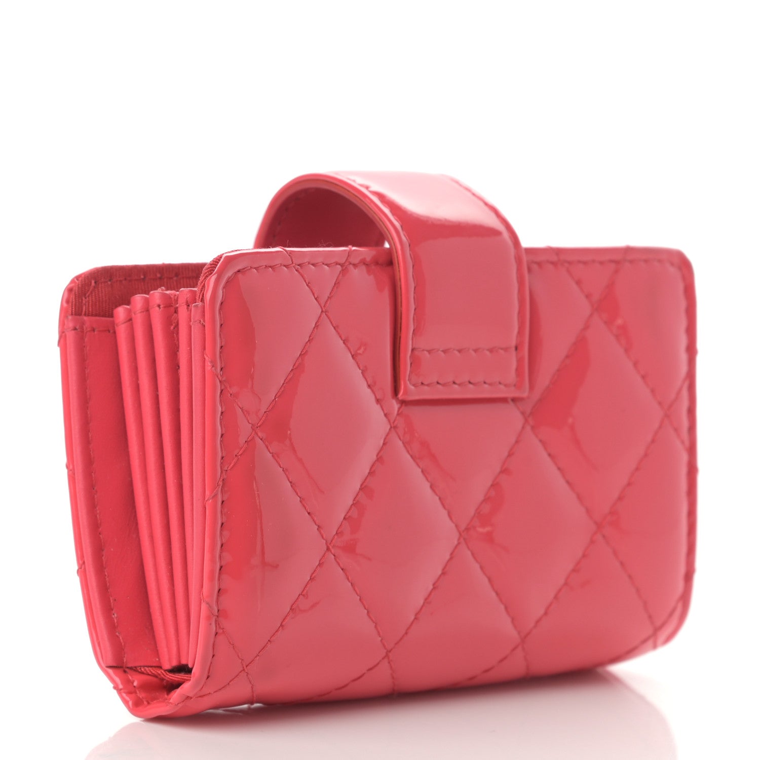 Chanel Patent Quilted Gusset Card Holder Coral 3 of 7