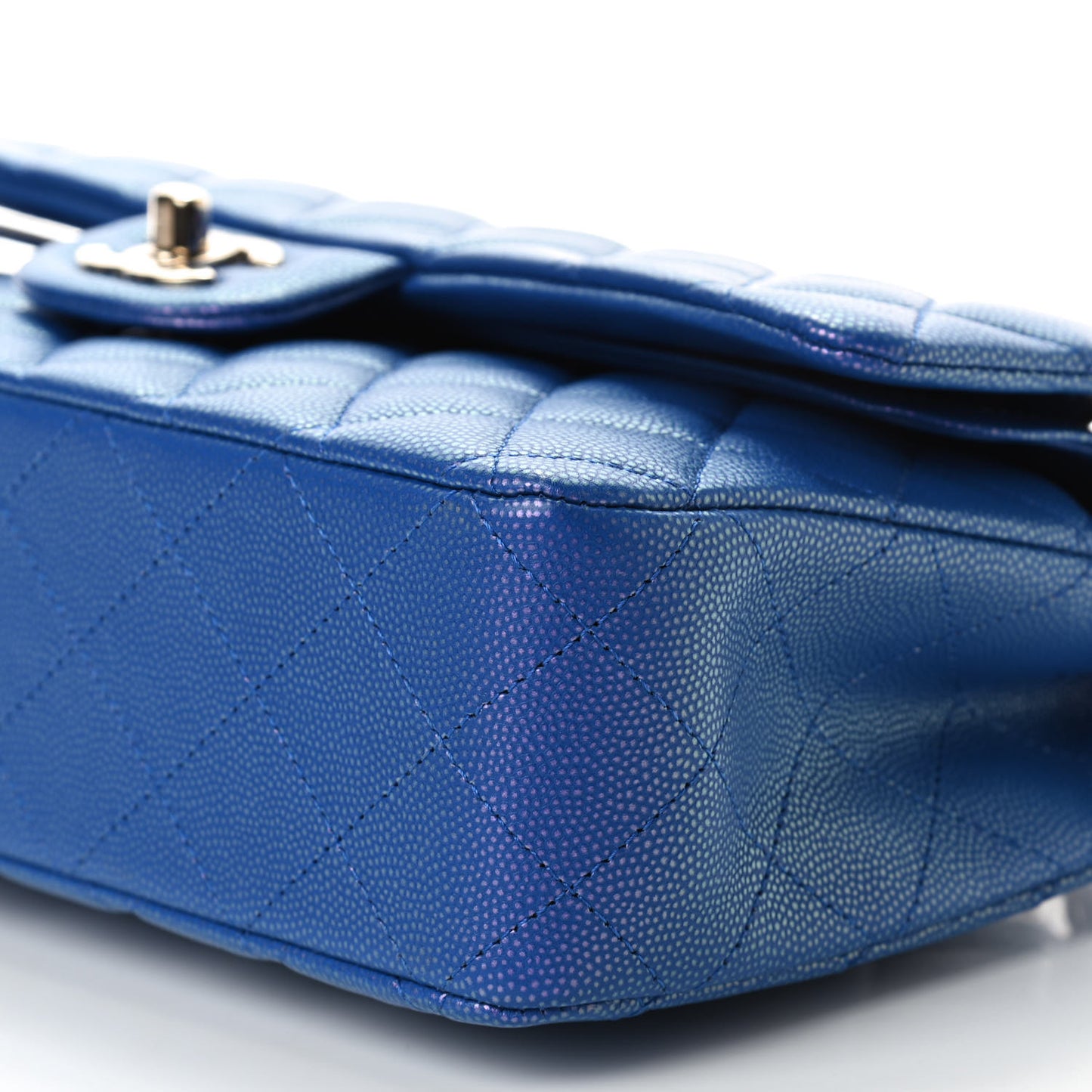 Caviar Quilted Medium Double Flap Blue
