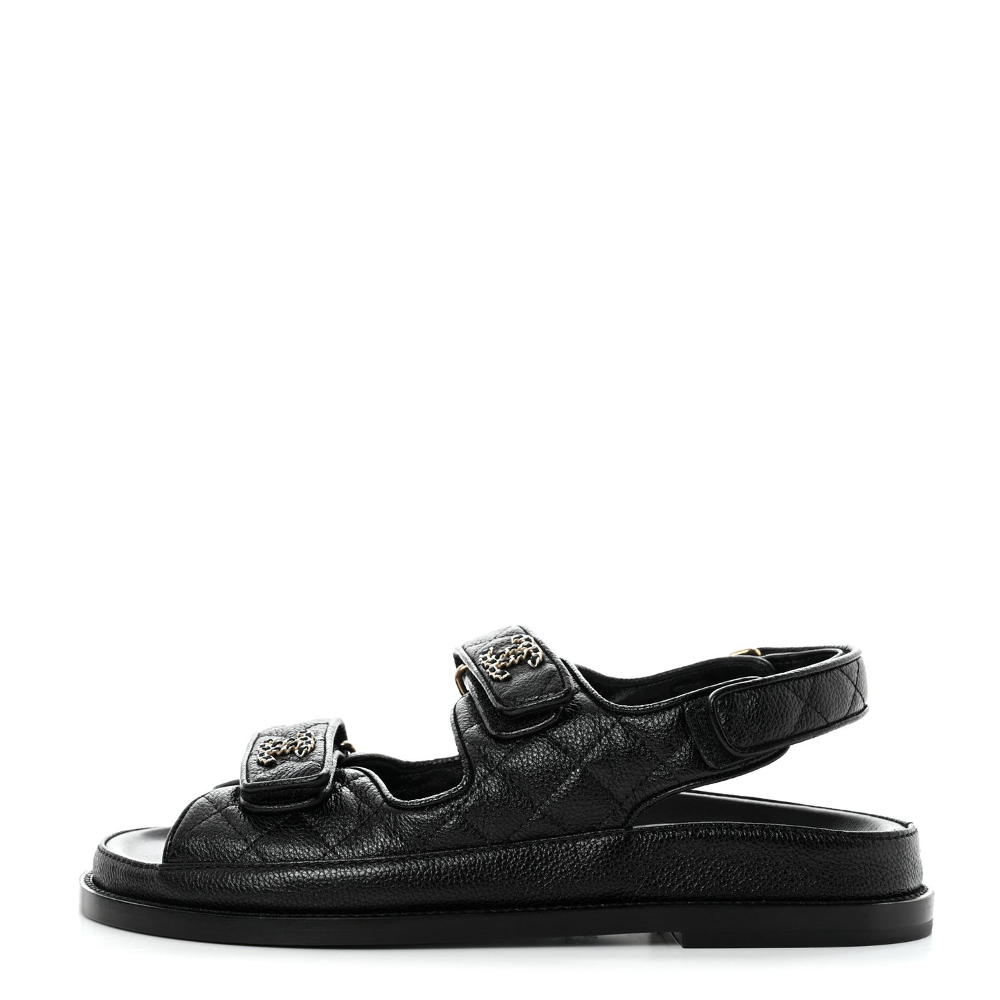Grained Calfskin Velcro Dad Sandals 38 Black