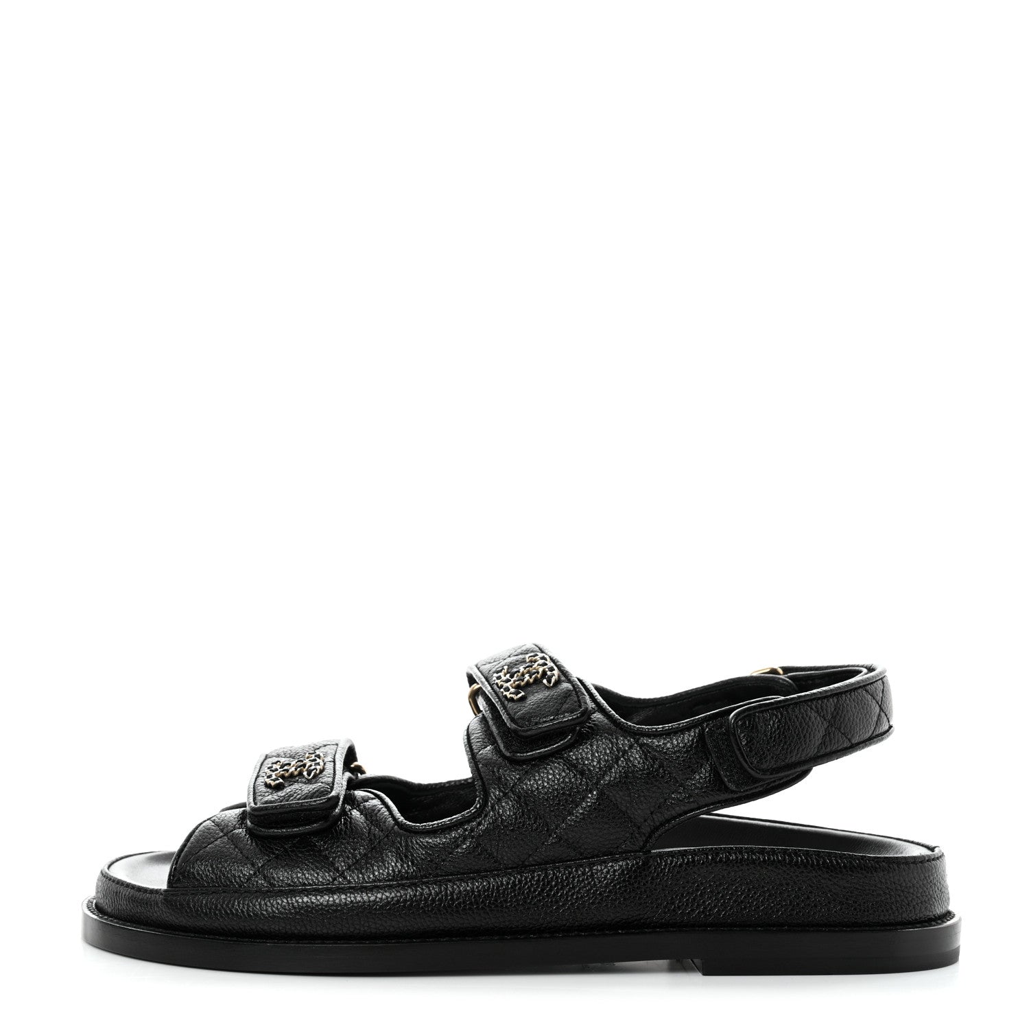 Chanel Grained Calfskin Velcro Dad Sandals 38 Black 1 of 9