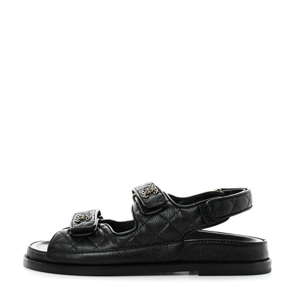 Chanel Grained Calfskin Velcro Dad Sandals 38 Black 1 of 9